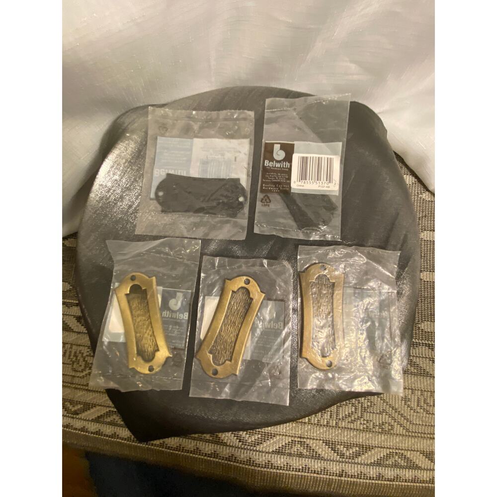 Set of 5 Belwith brand Drawer Pull Back Plates Decorative Brass 3 3/8 in  NEW